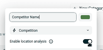 Screenshot of the settings dialog, showing how to turn on location analysis for competitors